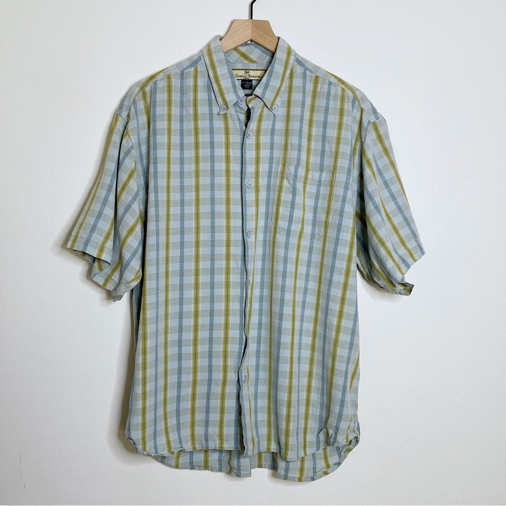 Tommy Bahama Blue Green Plaid Short Sleeve Button Up Shirt - Size Large